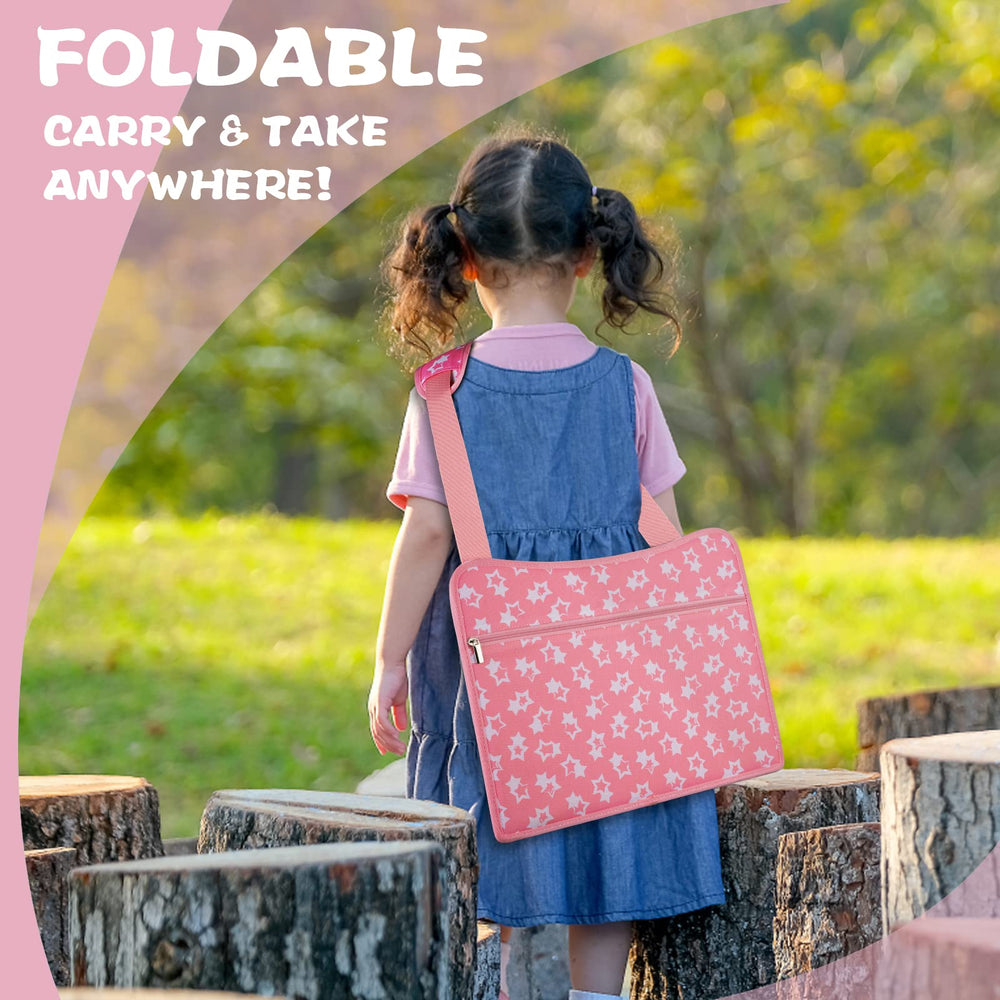 MENZOKE Kids Travel Tray shoulder strap provides easy carrying and stabilizes tray.