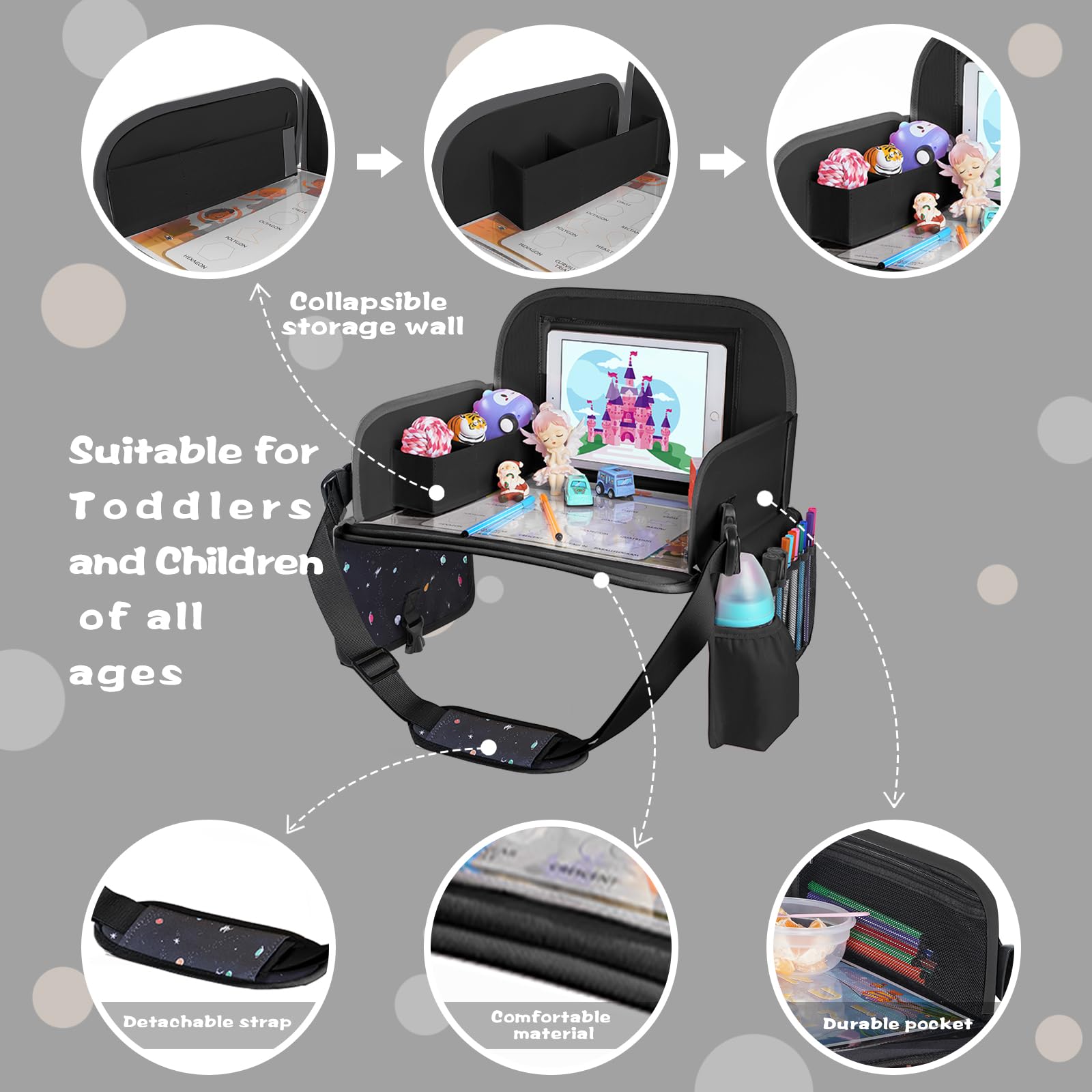 MENZOKE kids travel tray storage organizers maximize on-the-go organization.