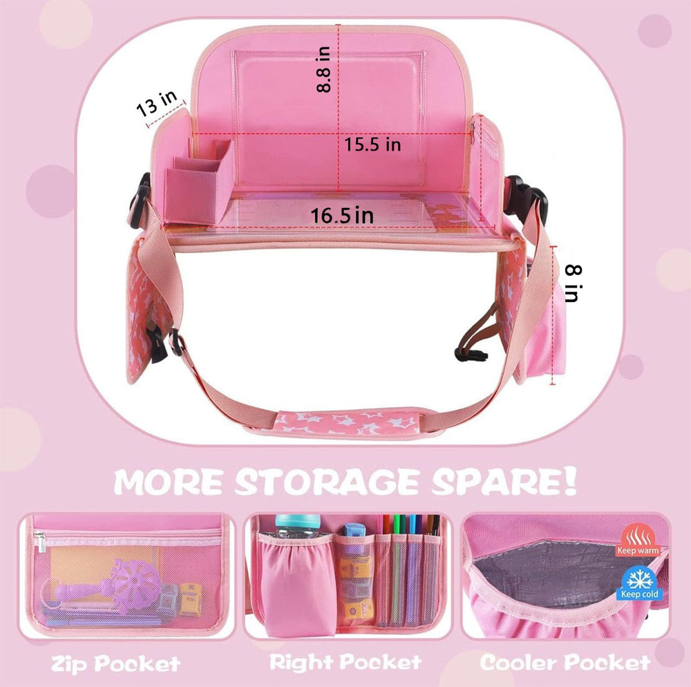 MENZOKE Kids Travel Tray storage pockets hold crayons and snacks neatly.
