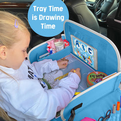 MENZOKE kids travel tray tablet holder keeps tablets secure during bumpy rides.