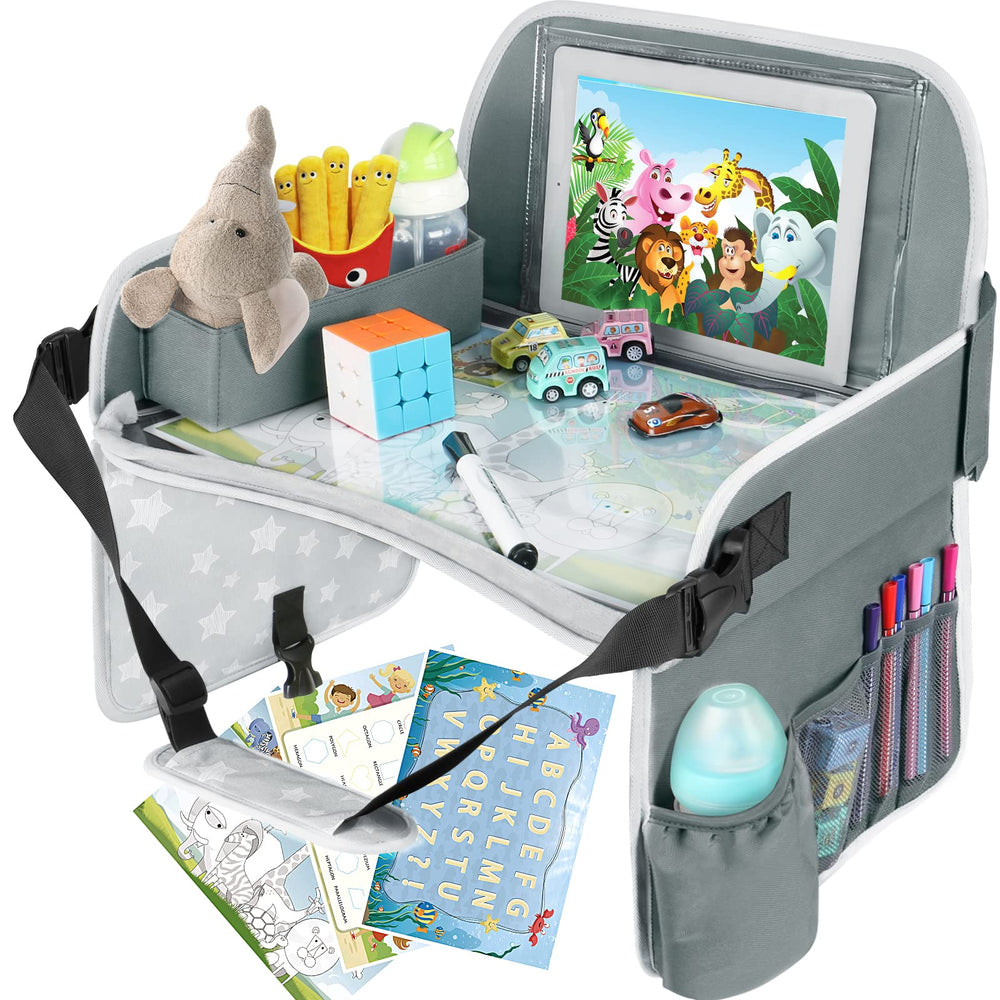 MENZOKE Kids Travel Tray on toddler seat lap supports organized meals on road trips.