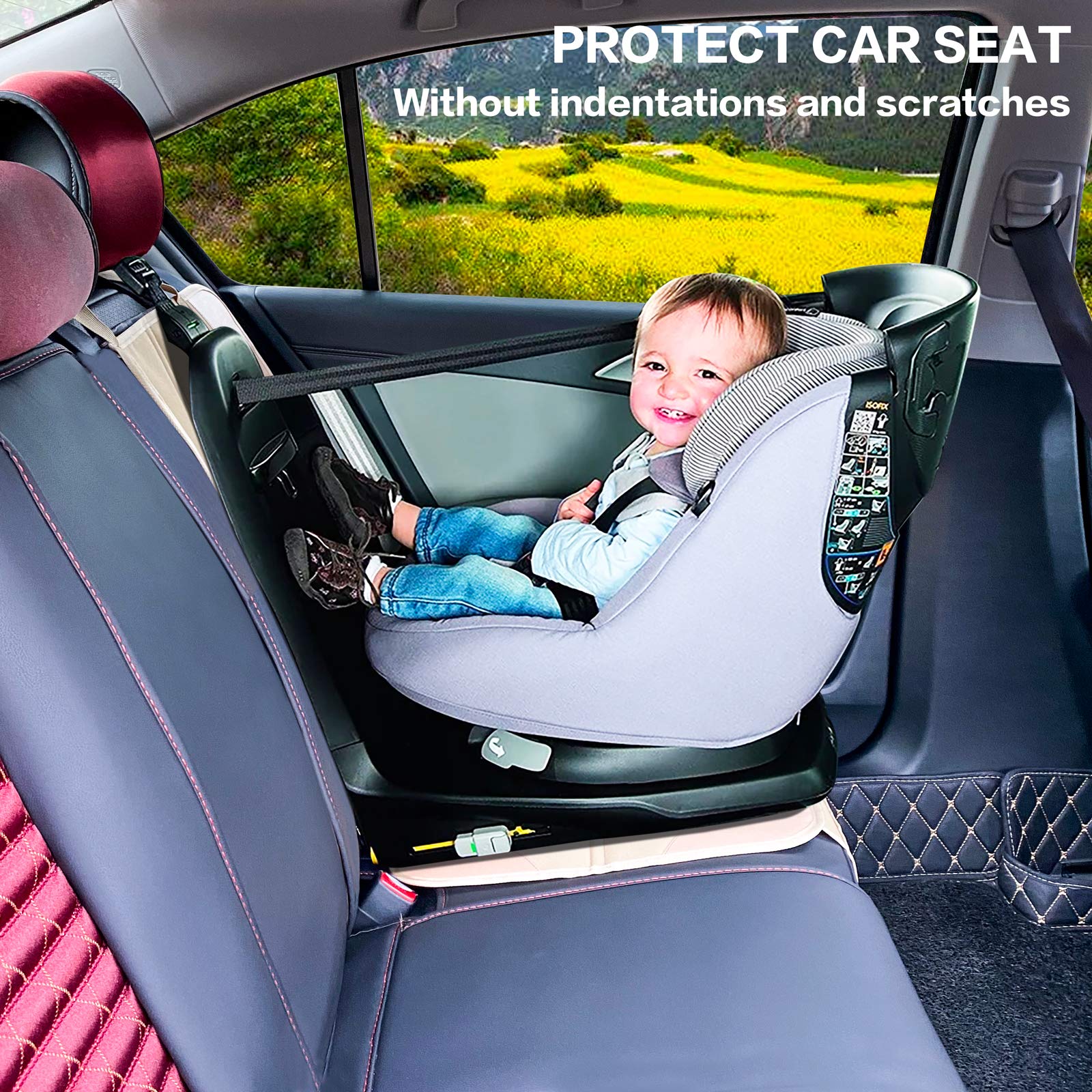 Meolsaek car seat protector ochre back view highlights non-slip backing for a secure fit on seats.