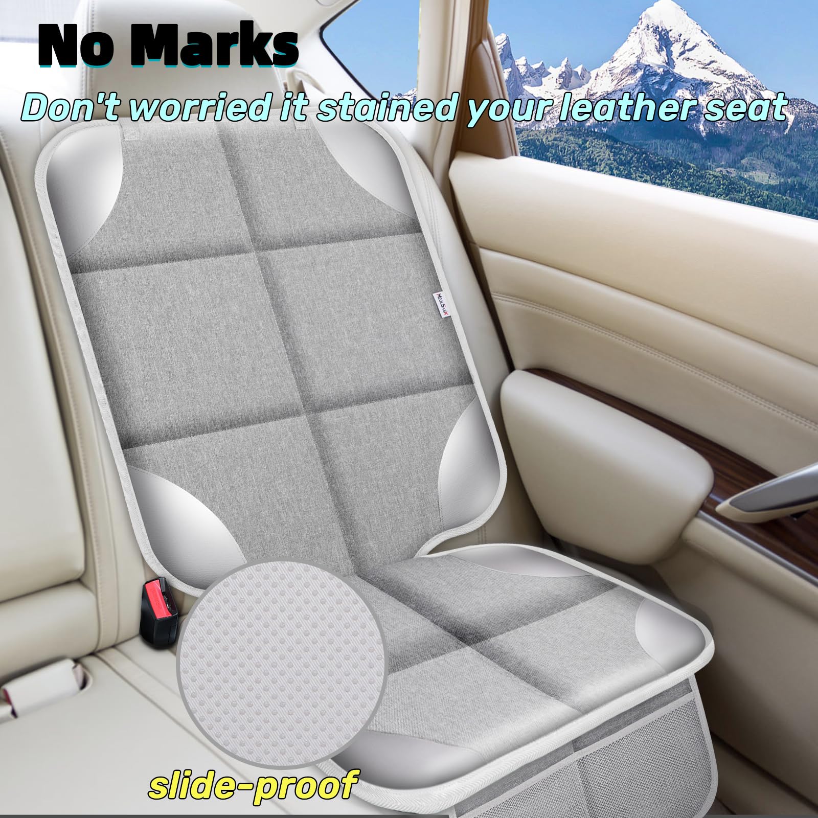 Meolsaek car seat protector includes pockets to store toys.