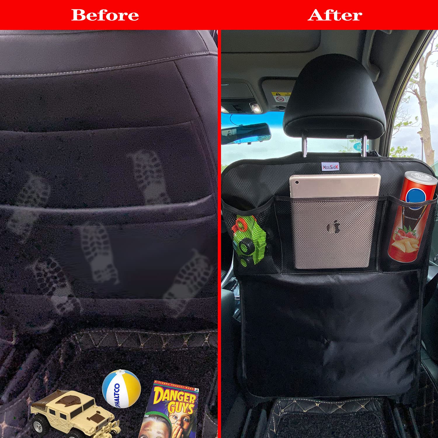 Meolsaek kick mats measure 25 by 19 inches to cover seats.