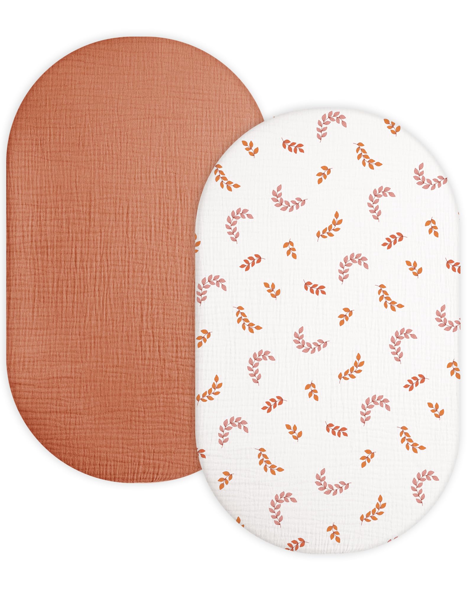 Meowcards bassinet sheet brick leaf pack showing soft muslin for breathable comfort