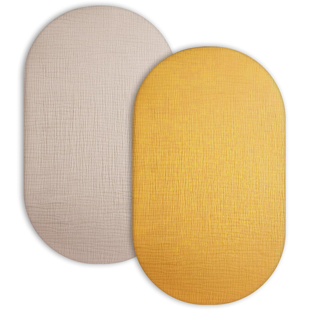 Meowcards bassinet sheet muslin closeup highlights soft breathable fabric for delicate baby skin