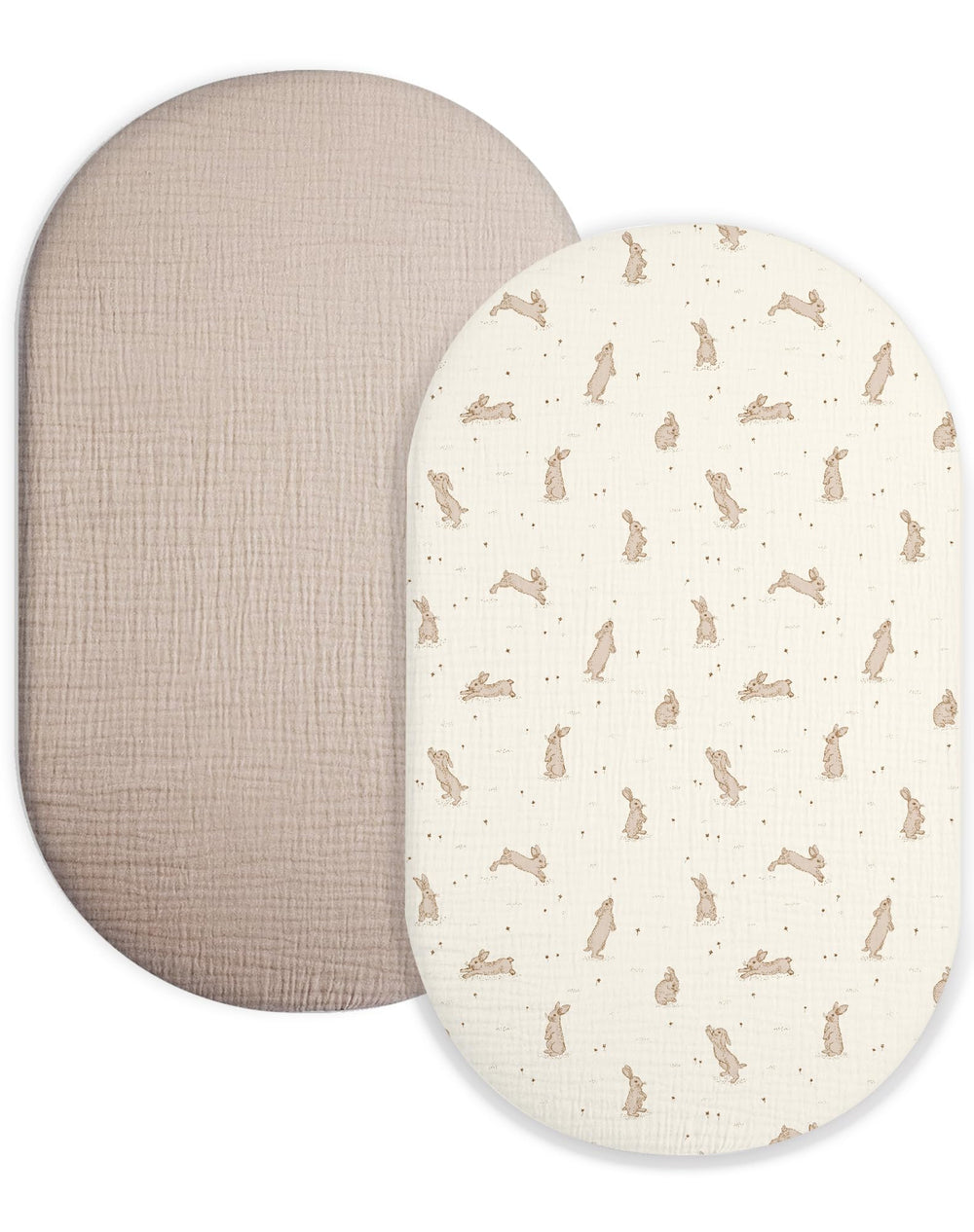 Meowcards bassinet sheet shows rectangle-oval-hourglass fit for secure bassinet sleeping surface.