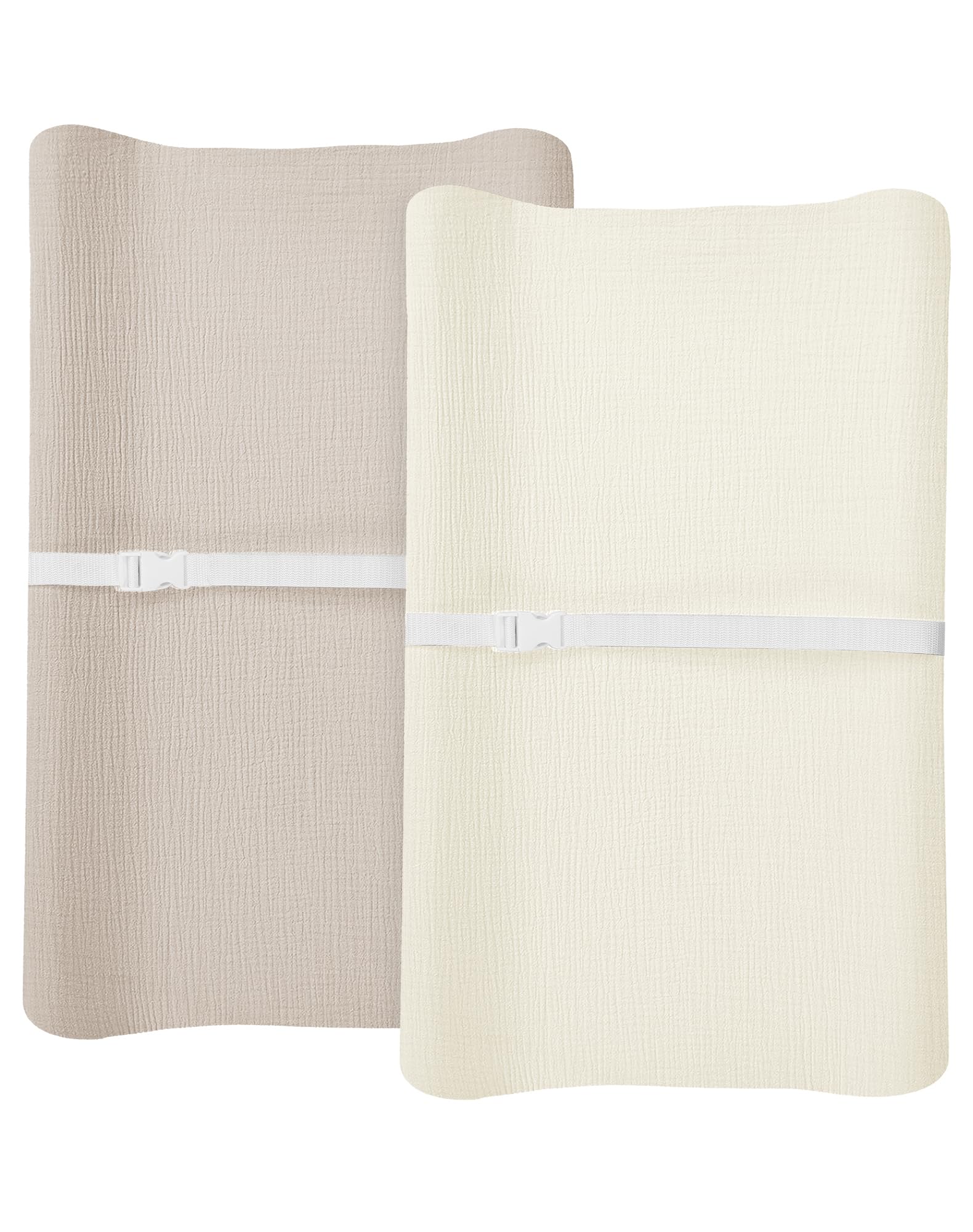 Meowcards beige-cream changing pad cover set with soft muslin for baby skin comfort.