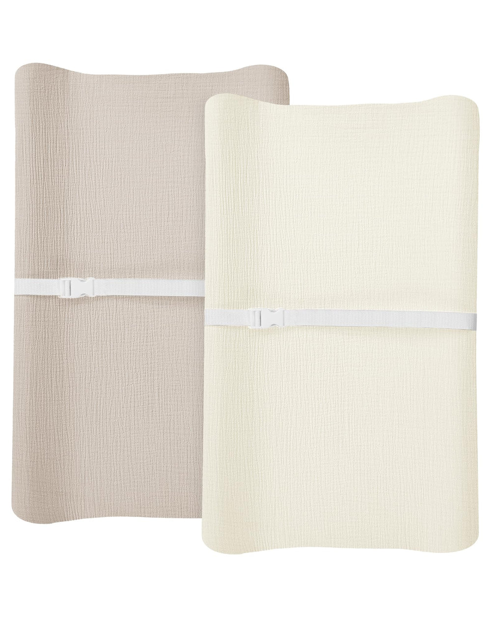 Meowcards beige-cream changing pad cover set with soft muslin for baby skin comfort.
