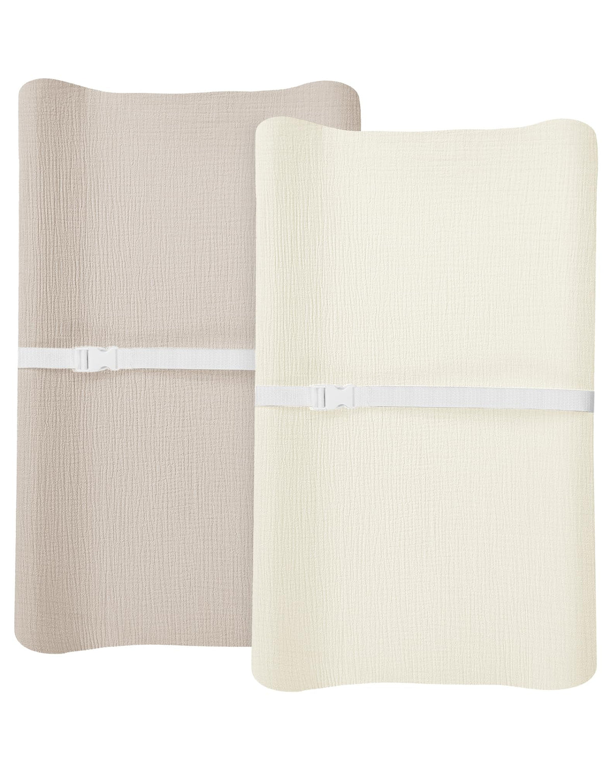Meowcards beige-cream changing pad cover set with soft muslin for baby skin comfort.