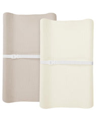 Meowcards beige-cream changing pad cover set with soft muslin for baby skin comfort.