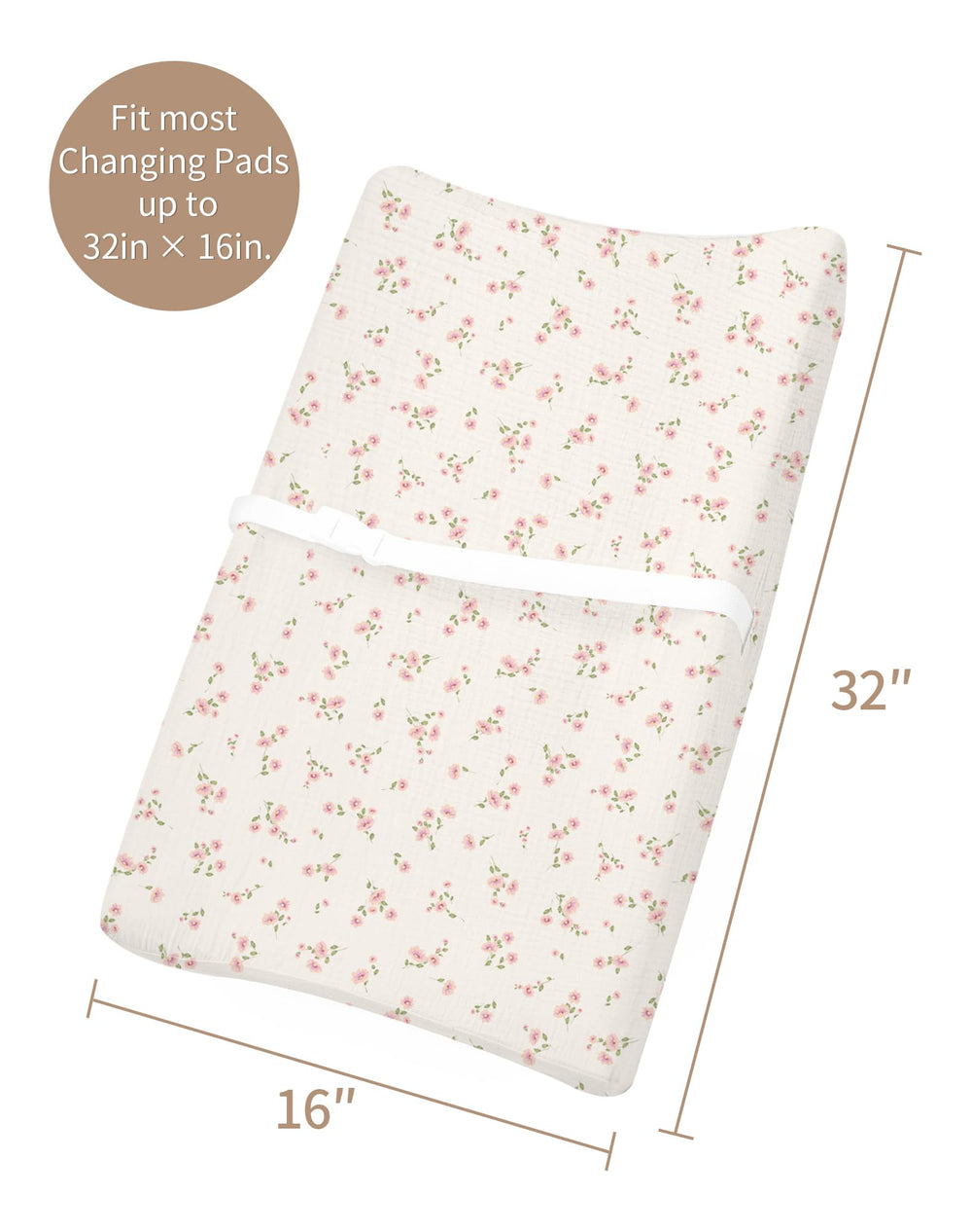 Meowcards Changing Pad Cover Rosy elastic edges ensure a snug, secure fit.