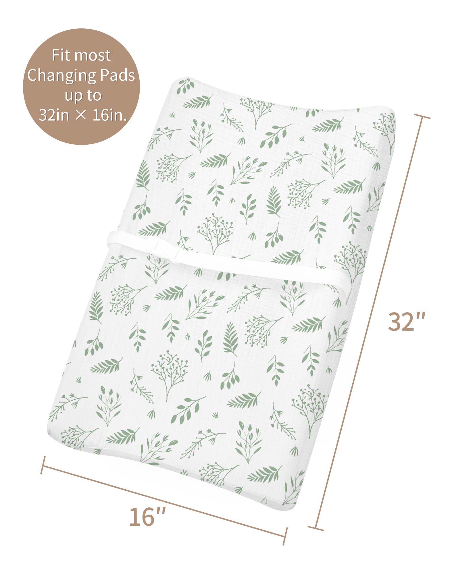 Meowcards changing pad cover sage closeup highlights gentle neutral tones for nursery style.