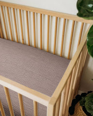 Meowcards vintage taupe crib sheets complementing nursery decor