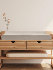 Meowcards dusty rose changing pad cover boho nursery scene emphasizes neutral decor integration.