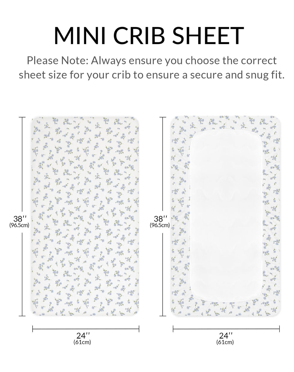 Meowcards mini crib sheets on a mini crib demonstrates secure fit for Pack and Play