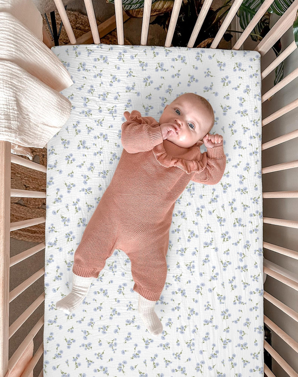Meowcards mini crib sheets machine washable and quick-dry icon emphasizes easy cleaning
