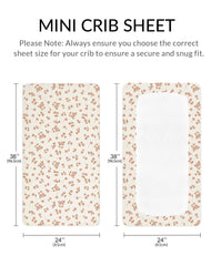 Meowcards mini crib sheets muslin texture highlights breathable fabric for delicate baby skin.