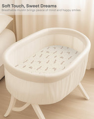 Meowcards muslin bedside bassinet sheets with a 4-inch pocket keep fit secure.