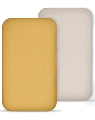 Meowcards muslin bedside bassinet sheets close-up beige mustard, breathable comfort for newborn skin