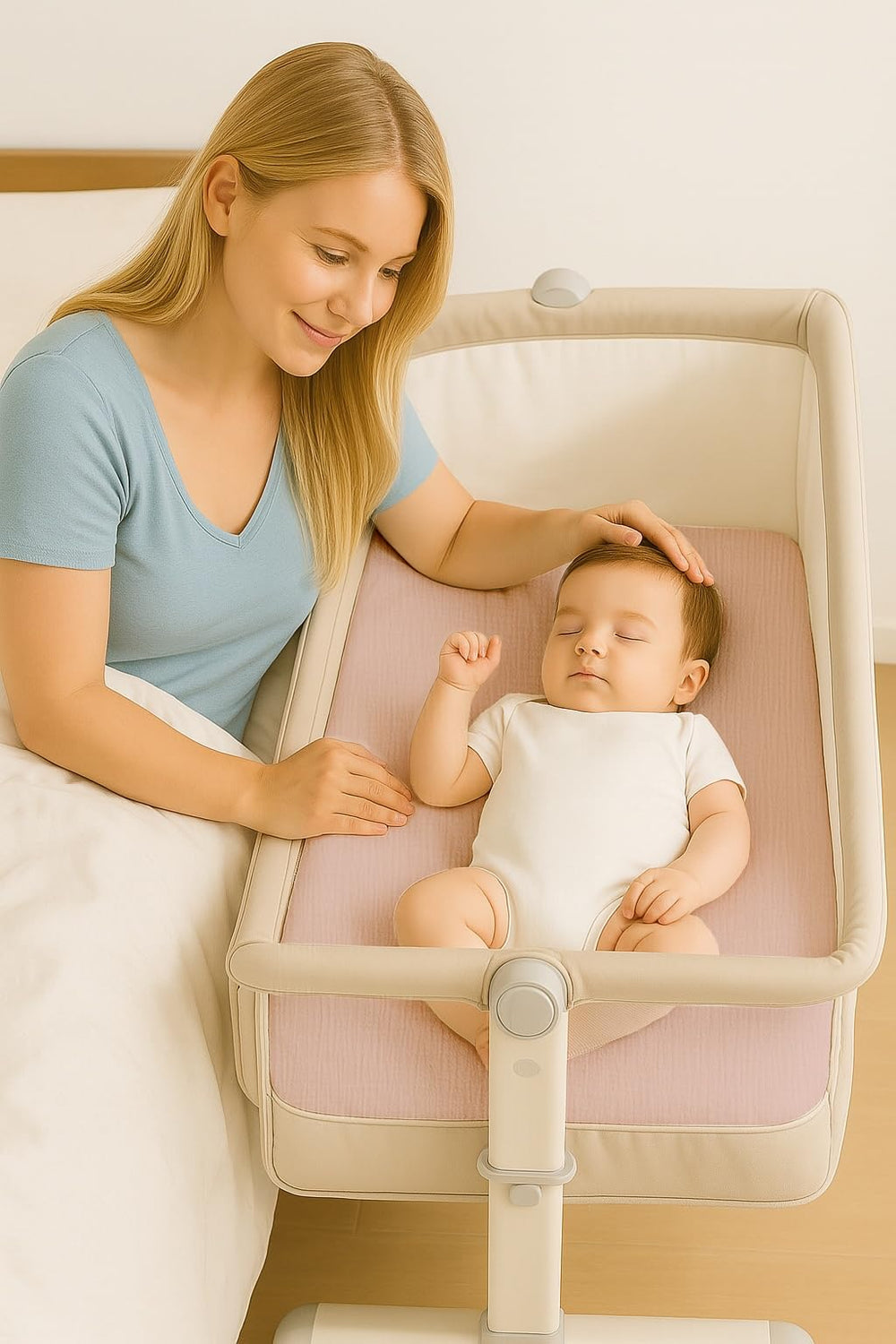 Meowcards muslin bedside sheet close-up reveals soft texture ideal for delicate newborn skin.