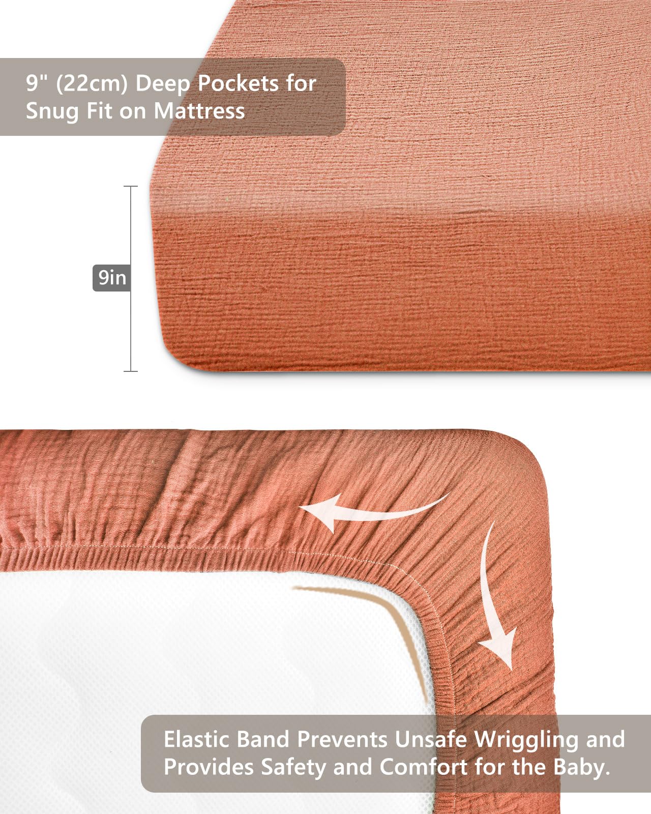 Meowcards muslin crib sheet brick leaf closeup breathable fabric texture.