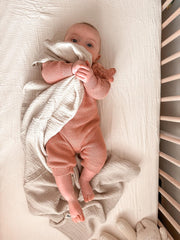 Meowcards muslin swaddle blanket morandi palette swatches highlight stylish nursery color coordination.