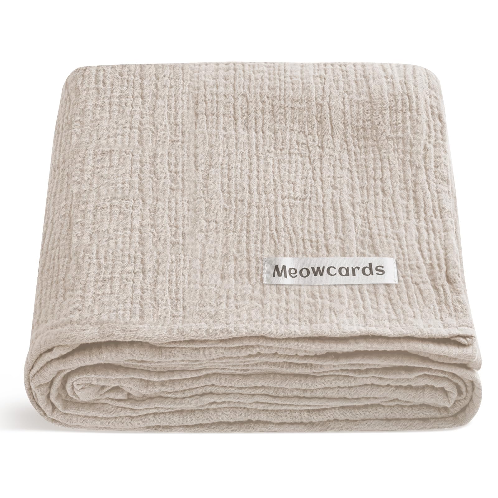 Meowcards Muslin Swaddle Blanket close-up shows ultra-soft double muslin texture for newborn comfort.