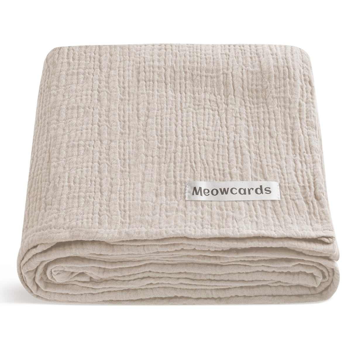 Meowcards Muslin Swaddle Blanket close-up shows ultra-soft double muslin texture for newborn comfort.