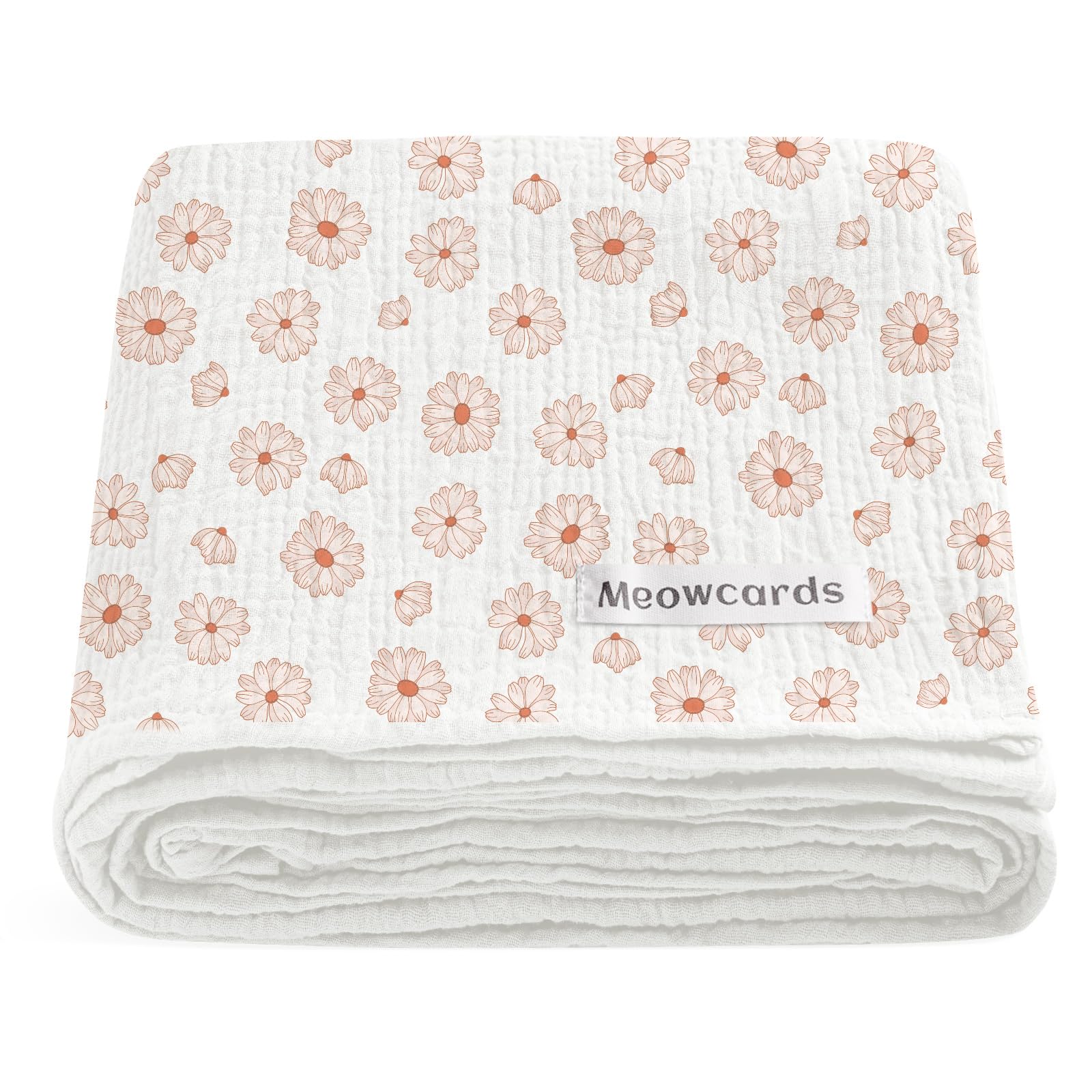 Meowcards Muslin Swaddle Flower-A closeup shows double-layer softness for newborn comfort.