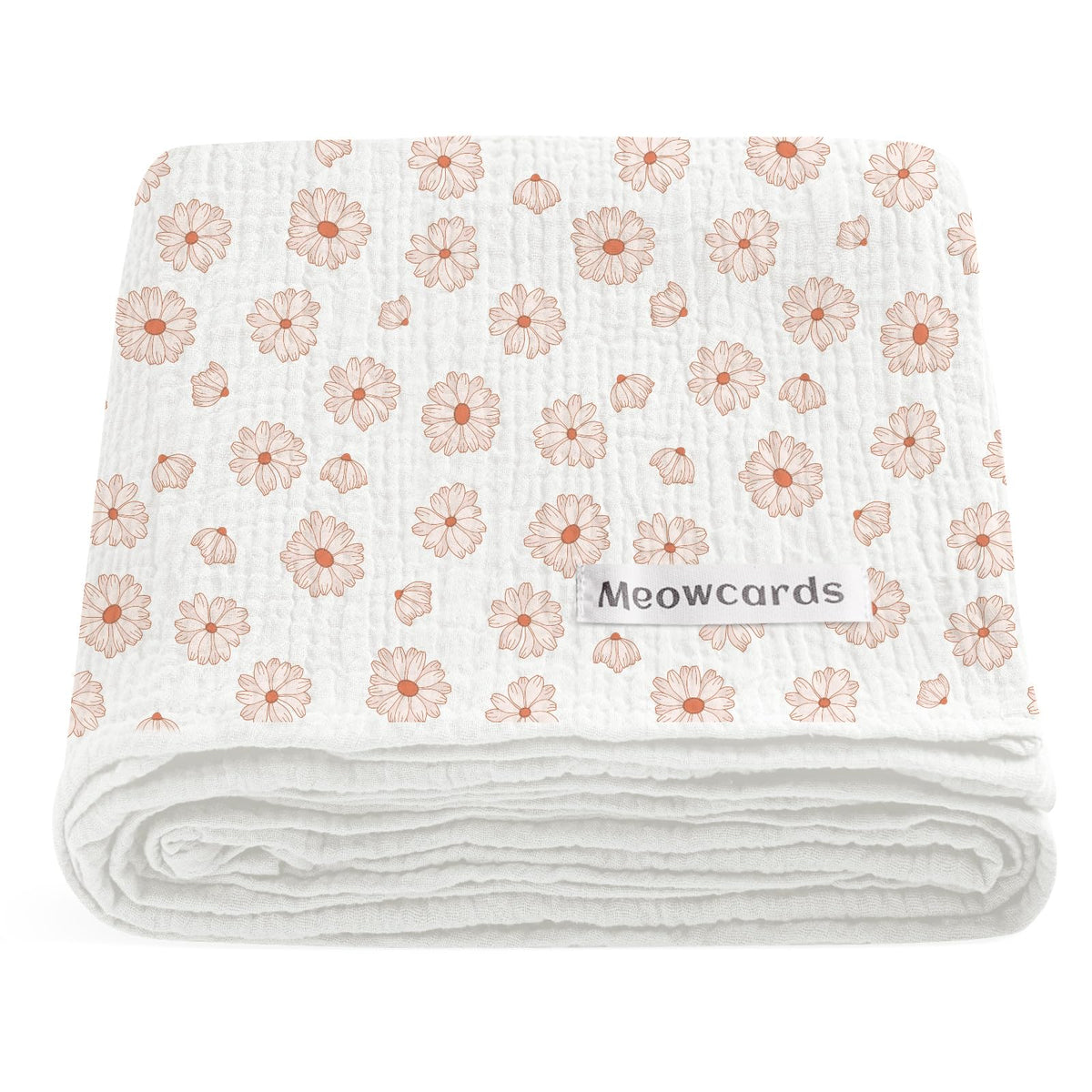 Meowcards Muslin Swaddle Flower-A closeup shows double-layer softness for newborn comfort.