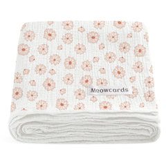 Meowcards Muslin Swaddle Flower-A closeup shows double-layer softness for newborn comfort.