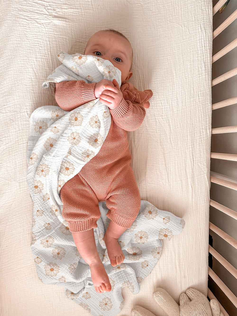 Meowcards Muslin Swaddle Flower-A folded display highlights generous 47x47 inch size.