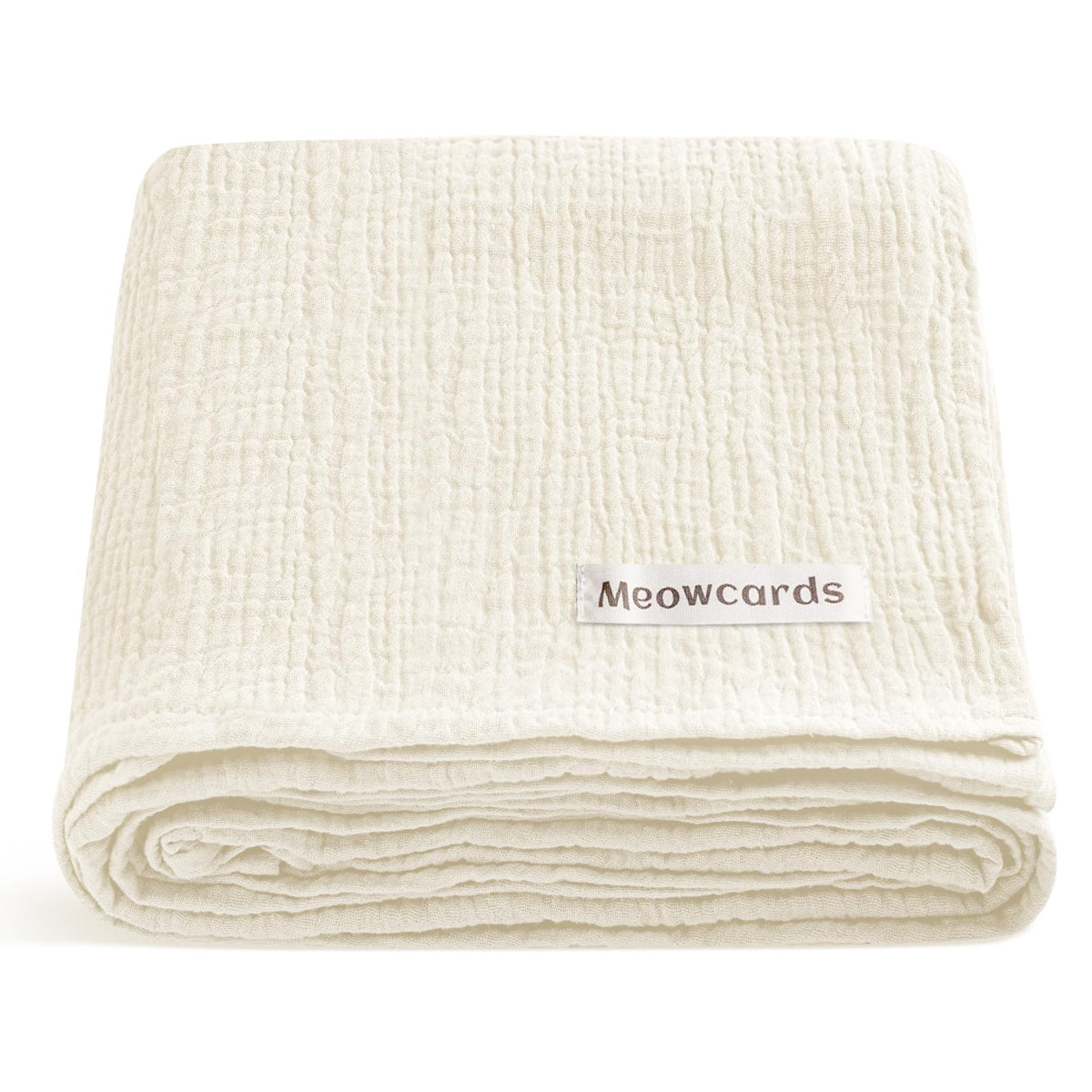 Meowcards muslin swaddle pale yellow folded for easy storage and quick setup