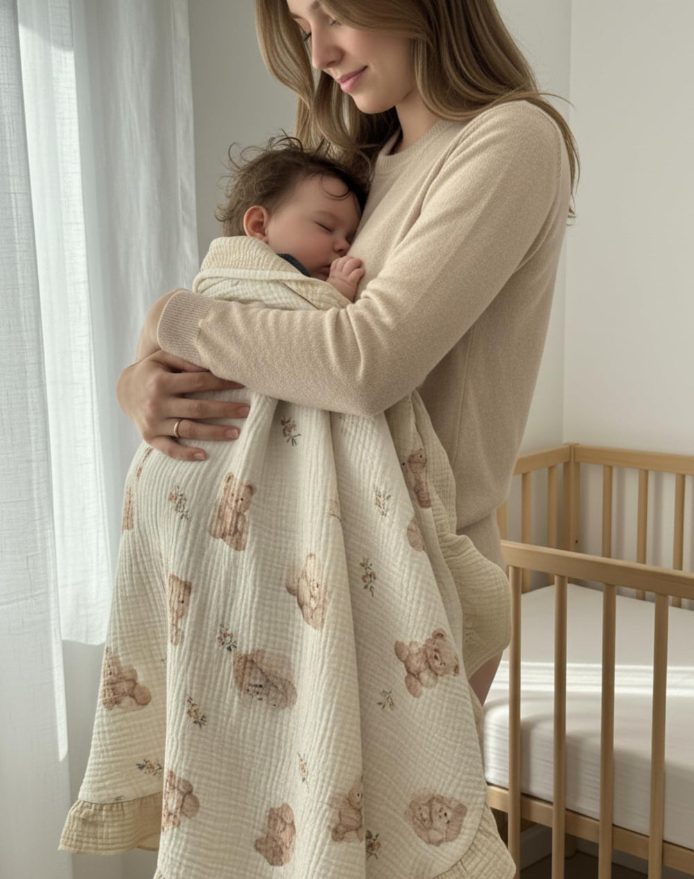 Meowcards Muslin Swaddle serves as a photo shoot backdrop for newborn memories.