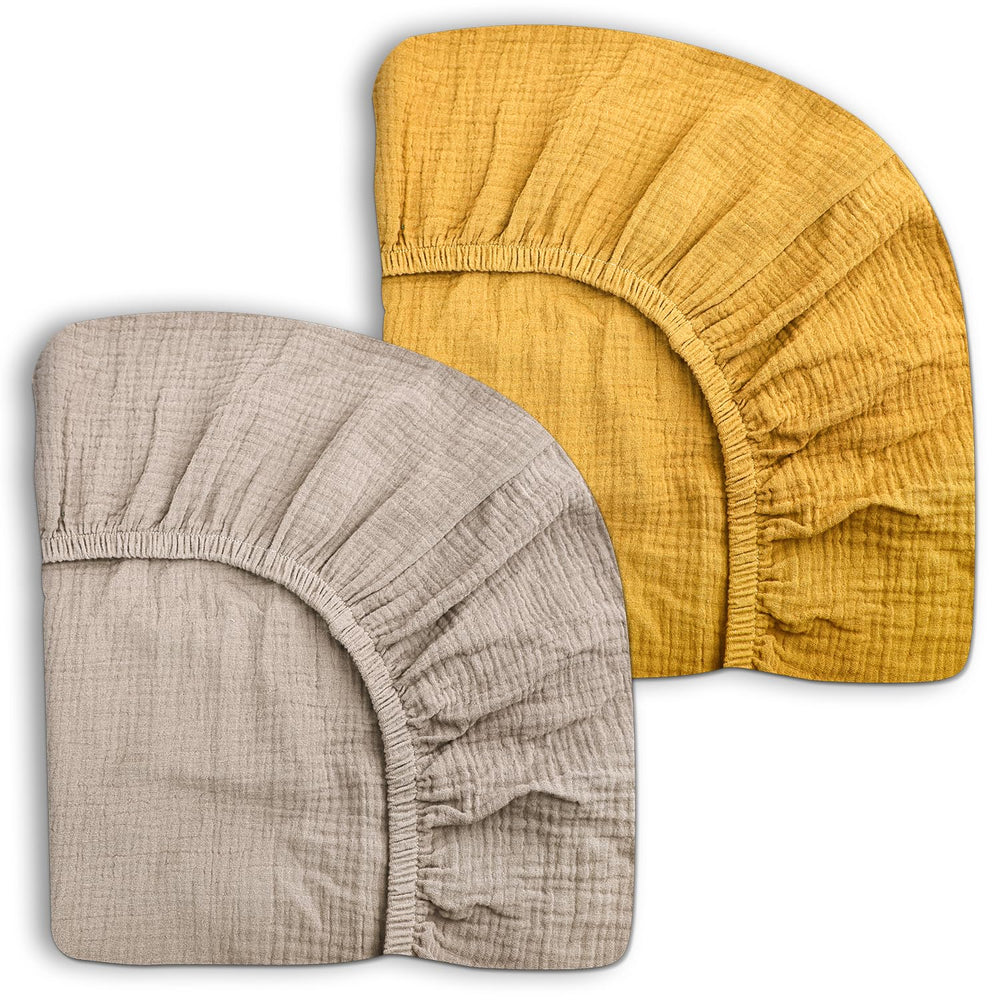Meowcards pack-n-play sheet beige with soft muslin texture for gentle sleep