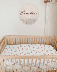 Meowcards pack n play sheet on crib demonstrates easy fit for 39x27x3 mattress
