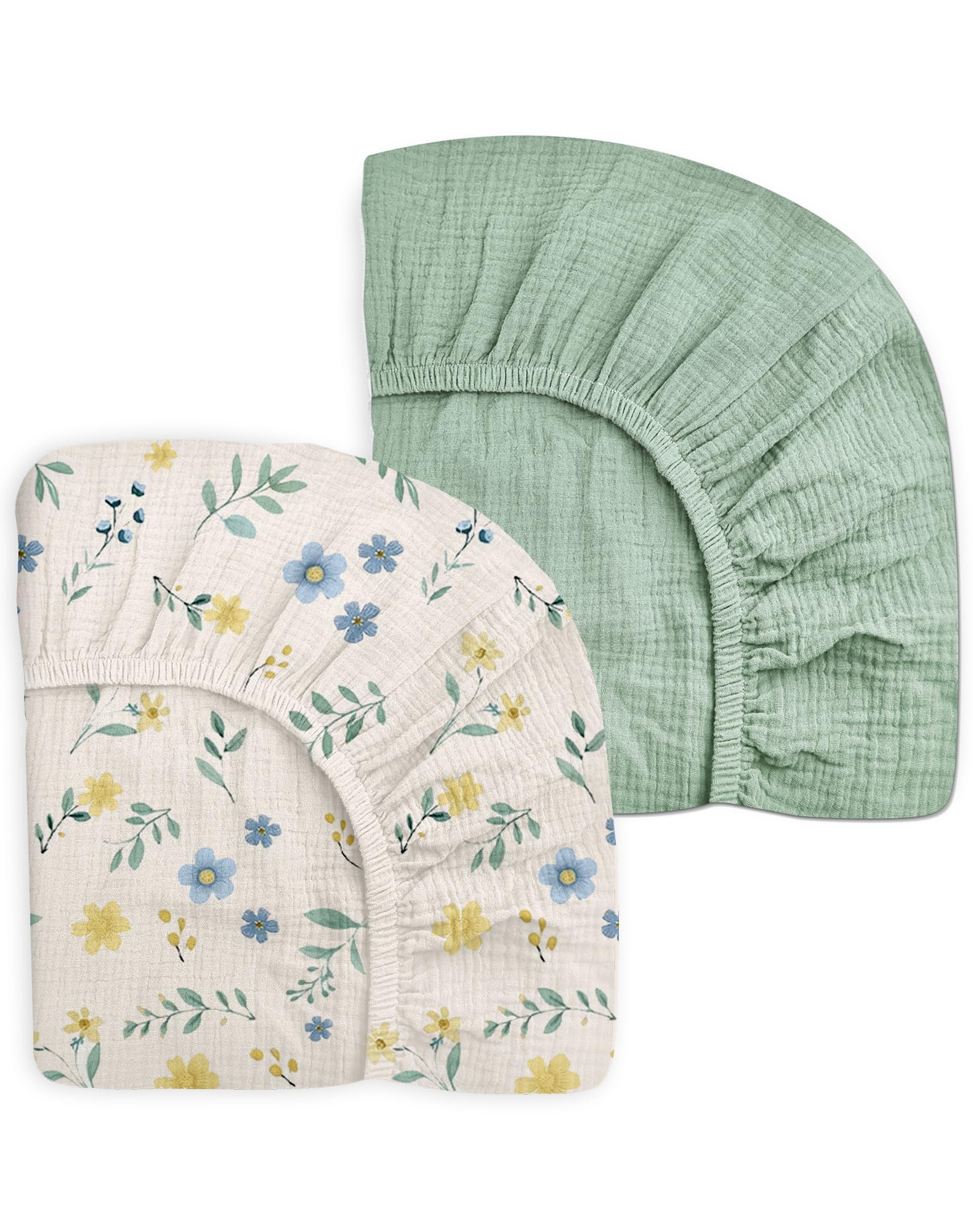 Meowcards pack-n-play sheet Spring Garden delivers breathable muslin softness for restful naps.