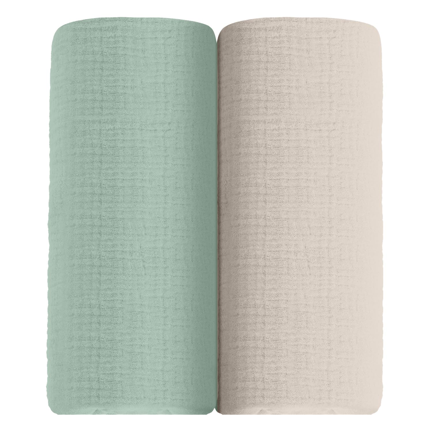 Meowcards muslin swaddle blanket beige-sage print offers cozy, breathable coverage