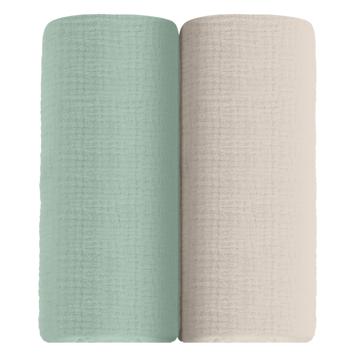Meowcards muslin swaddle blanket beige-sage print offers cozy, breathable coverage