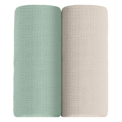 Meowcards muslin swaddle blanket beige-sage print offers cozy, breathable coverage
