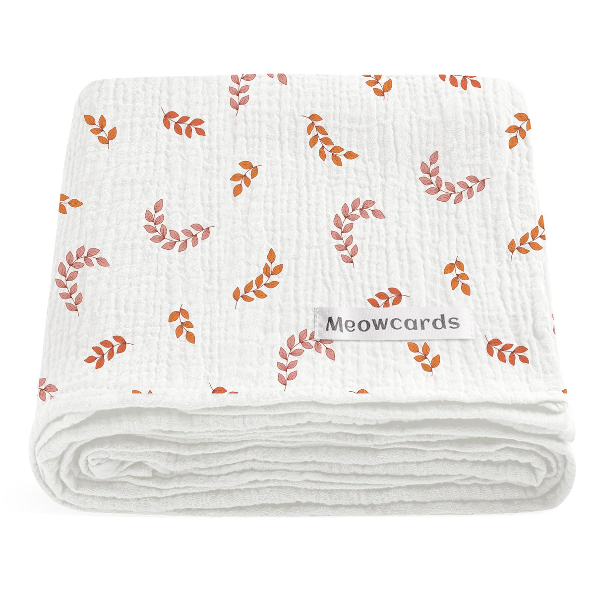 Meowcards swaddle blanket leaf fold demonstrates generous size for versatile newborn uses.