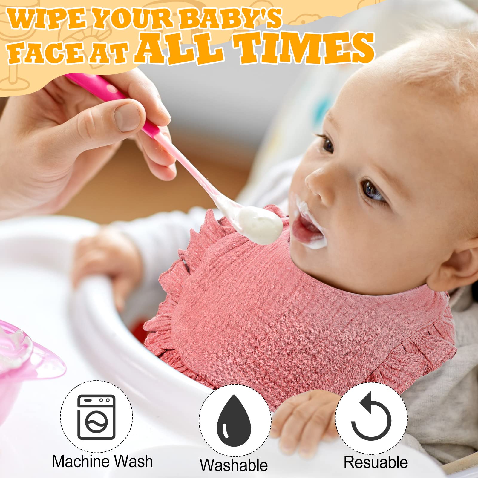 Mepase bibs with a ruffled design add a cute, stylish daily look.