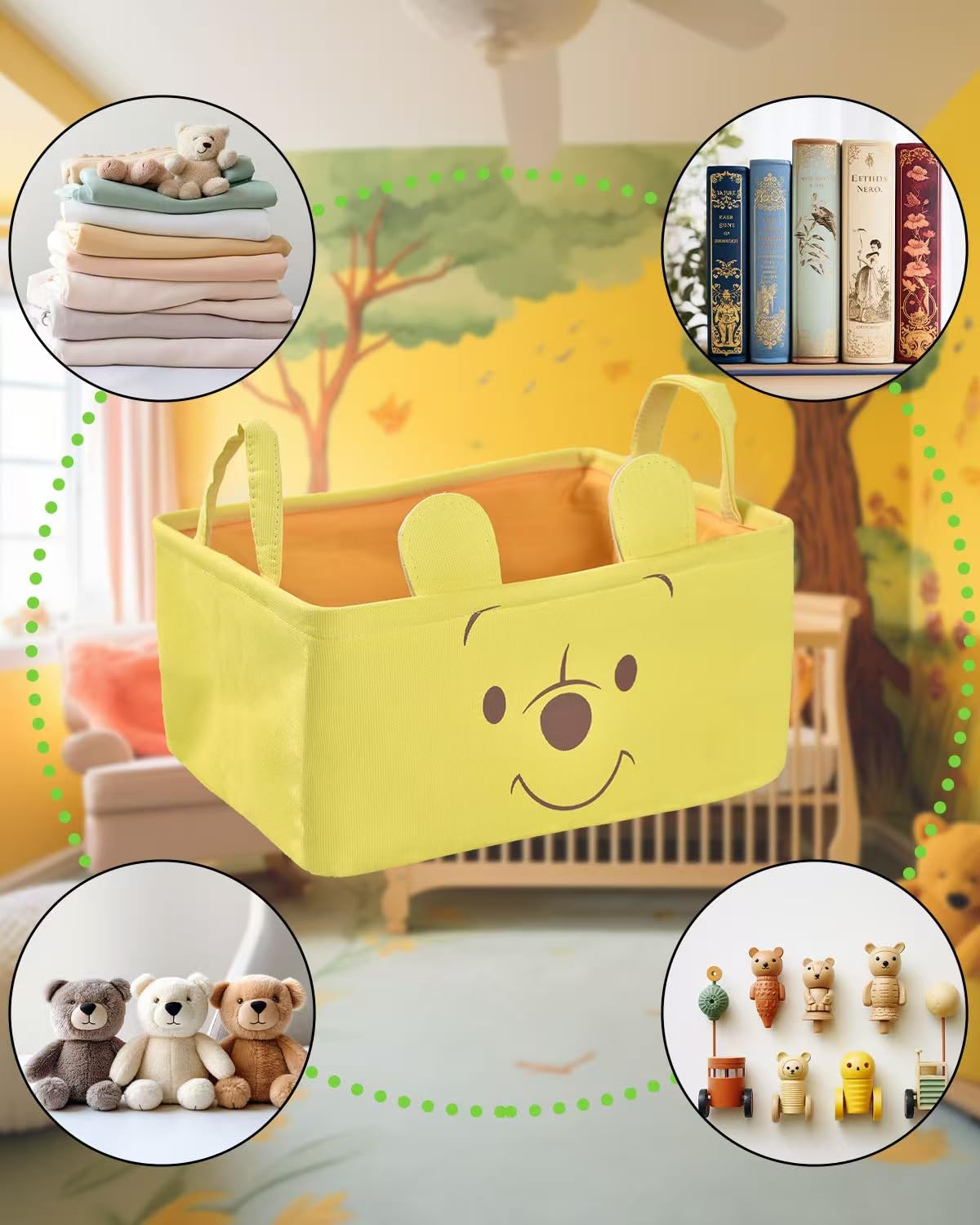 MeracMelli storage nursery basket side view shows sturdy canvas and easy-carry handles for quick transport