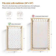 Meracorallo Muslin Mini Crib Sheet elastic band closeup shows snug, slip-free fit.