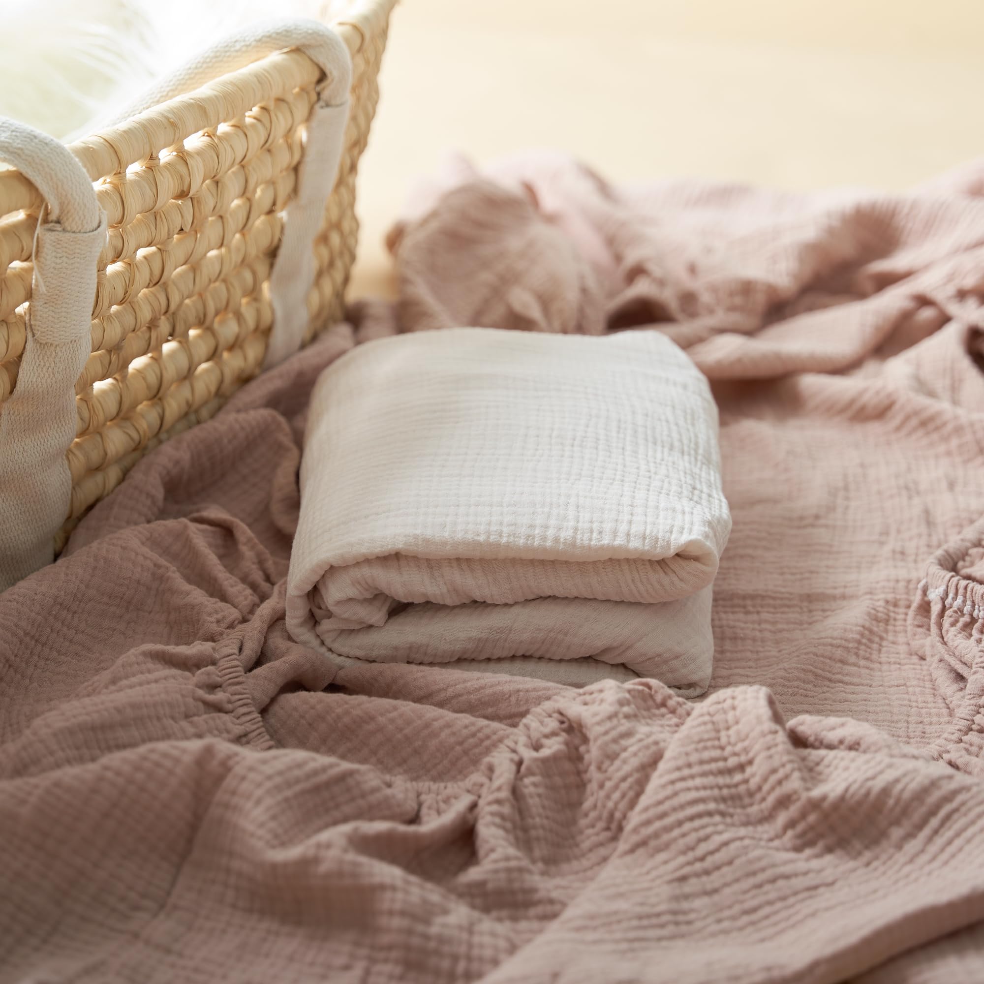 Meracorallo Muslin Mini Crib Sheet prewashed softness for gentle baby skin.