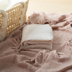 Meracorallo Muslin Mini Crib Sheet prewashed softness for gentle baby skin.