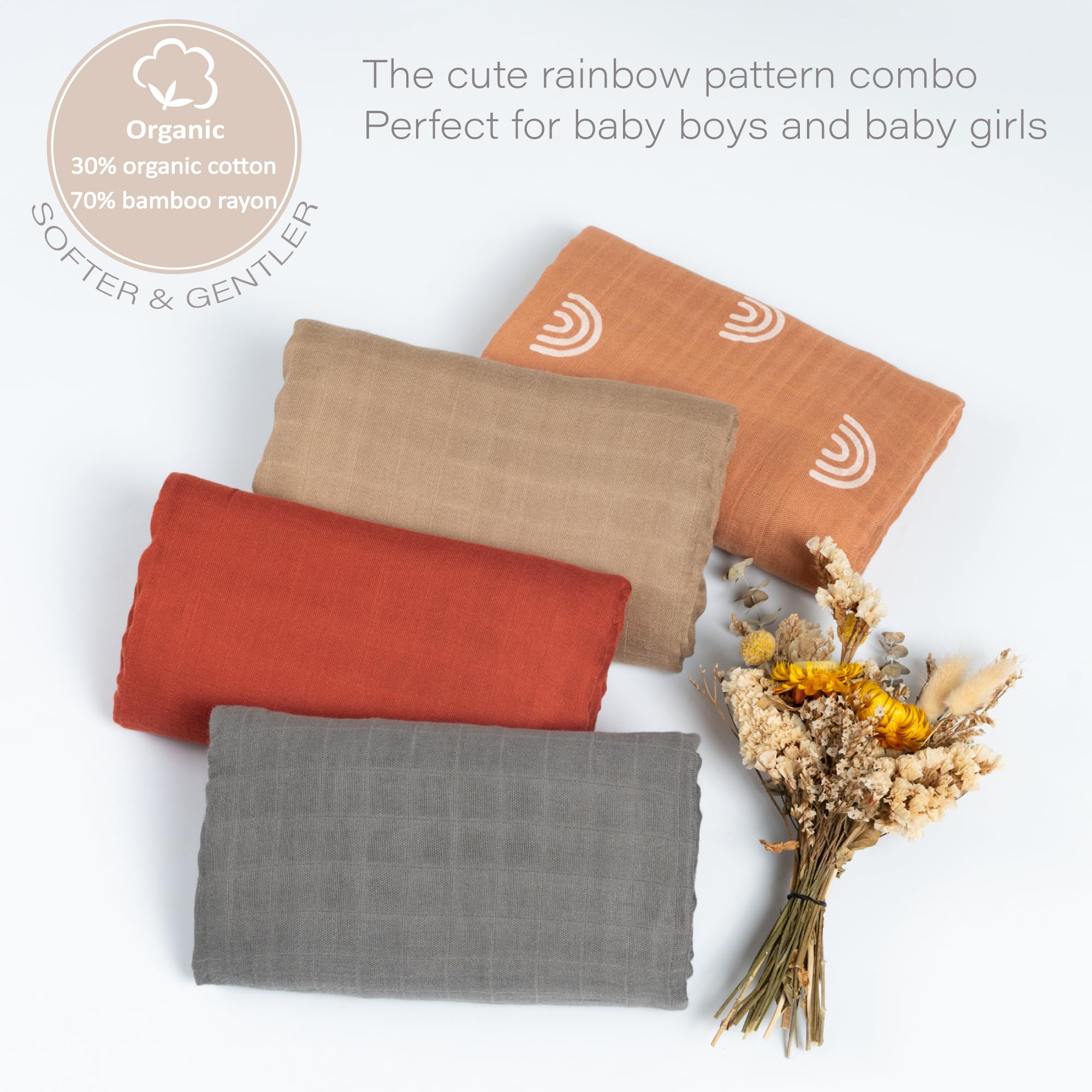 Meracorallo Muslin Swaddle Blanket 47x47 size highlight generous square for growing baby.