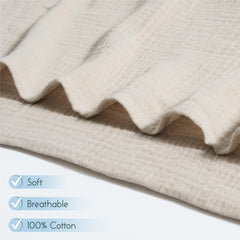 Meracorallo muslin swaddle blanket laid flat to show breathable 100 percent cotton material.
