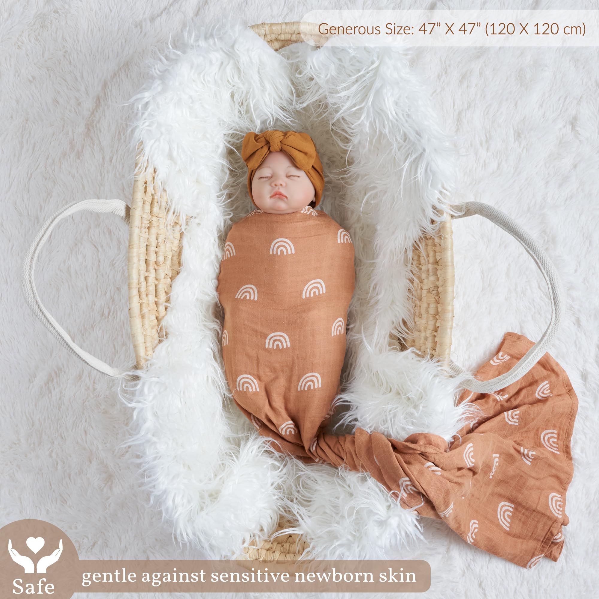 Meracorallo Muslin Swaddle Blanket baby swaddling scene illustrating secure wrap.